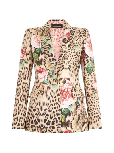 Roberto Cavalli Leopard-print Blazer In Multi