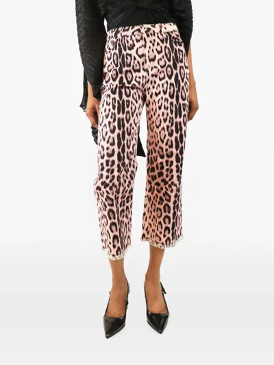Pre-owned Roberto Cavalli Leopard-print Cropped Jeans In Pink