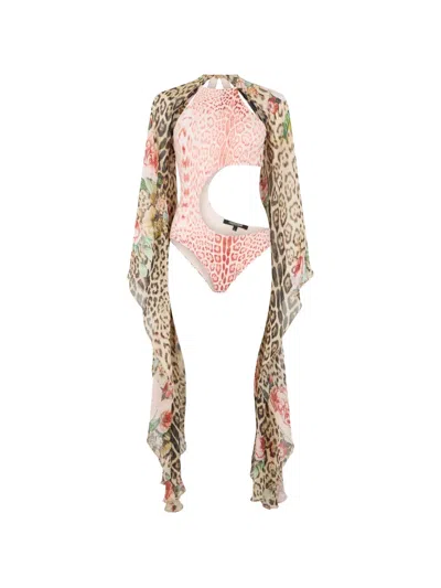 Roberto Cavalli Leopard-print Cut-out Swimsuit In Pink