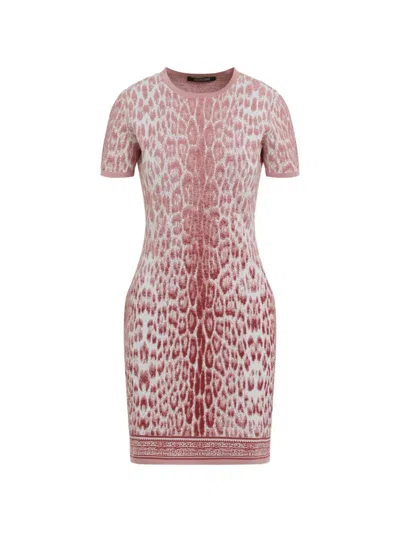 Roberto Cavalli Pink Jaguar Print Dress In Animal Print