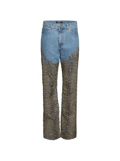 Roberto Cavalli Leopard-print Five-pocket Jeans In Multi
