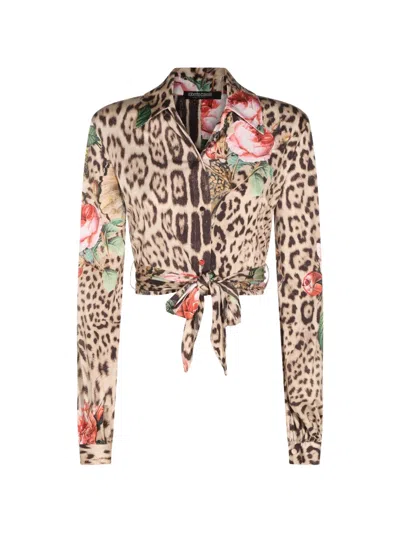 Roberto Cavalli Leopard-print Floral-print Shirt In Multi