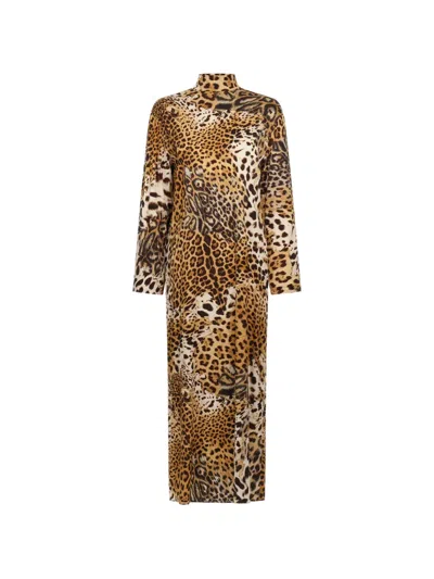 Roberto Cavalli Leopard-print High-neck Dress In Neutral