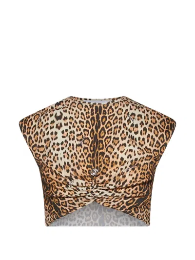 Roberto Cavalli Kids' Leopard-print Knot-detail Top In Animal Print