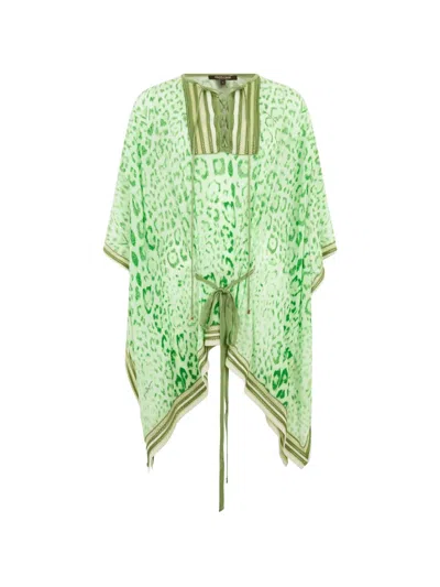Roberto Cavalli Leopard-print Lace-up Kaftan In Green