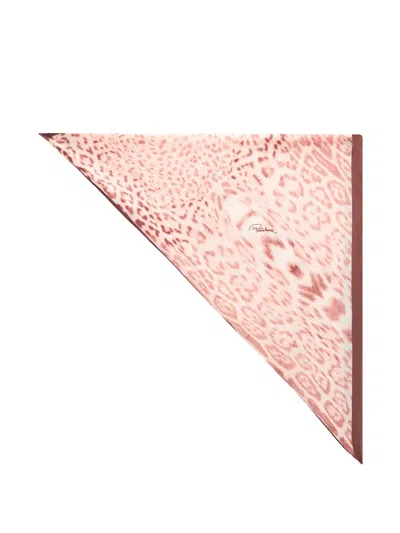 Roberto Cavalli Leopard-print Logo-print Scarf In Pink
