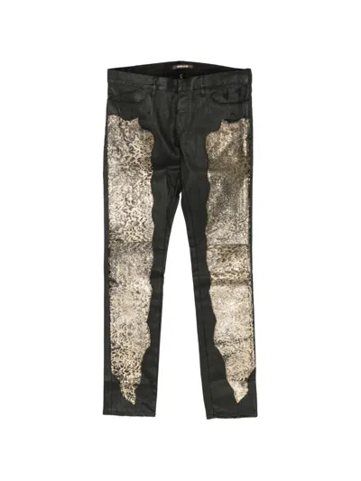 Roberto Cavalli Leopard-print Metallic-effect Jeans In Black
