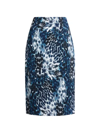 Roberto Cavalli Leopard-print Midi Pencil Skirt In Blue