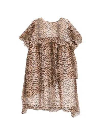 Roberto Cavalli Kids' Leopard-print Ruffled Dress In Brown