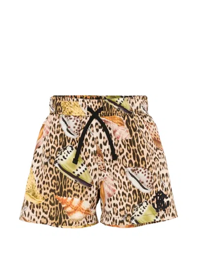 Roberto Cavalli Kids' Leopard-print Seashell Swim Shorts In Multi