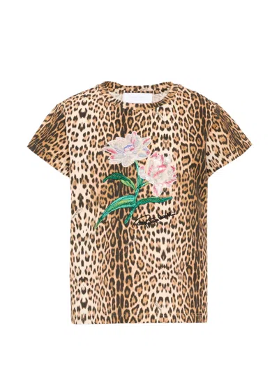 Roberto Cavalli Kids' Leopard-print Sequin-embellished T-shirt In Neutrals