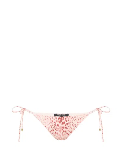 Roberto Cavalli Leopard-print Side-tie Bikini Bottoms In Pink