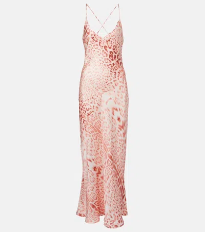 Roberto Cavalli Leopard-print Silk Satin Dress In Multi