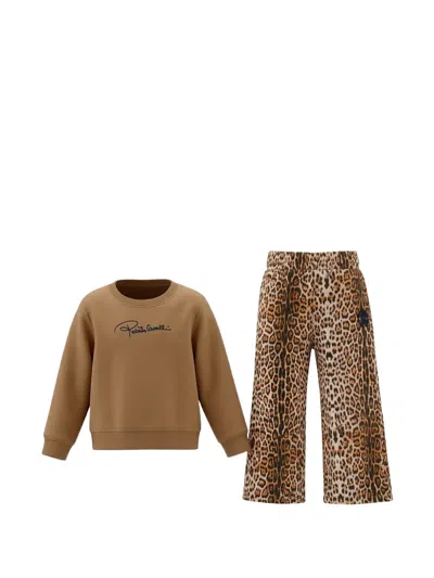 Roberto Cavalli Kids' Leopard-print Tracksuit In Brown
