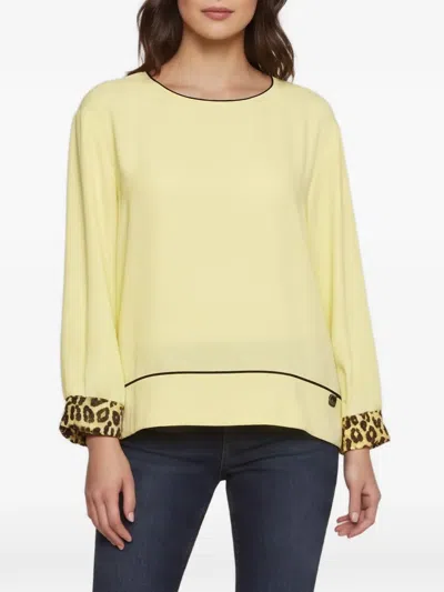 Pre-owned Roberto Cavalli Leopard-print Trim Blouse In Yellow
