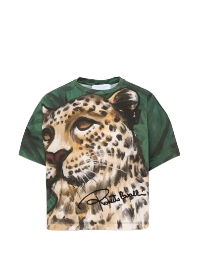 Roberto Cavalli Kids' Leopard-print T-shirt In Green