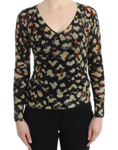 Roberto Cavalli Leopard-print Virgin Wool Sweater In Black
