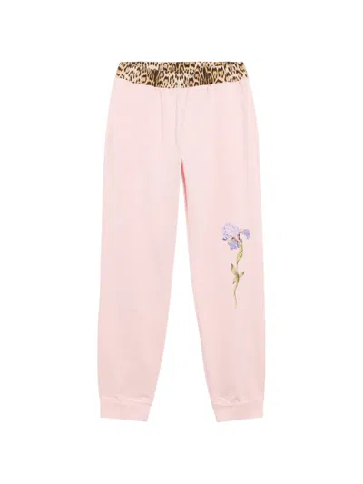 Roberto Cavalli Kids' Leopard-print Waistband Track Pants In Pink