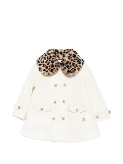 Roberto Cavalli Babies' Leopard-print-collar Double-breasted Coat In White