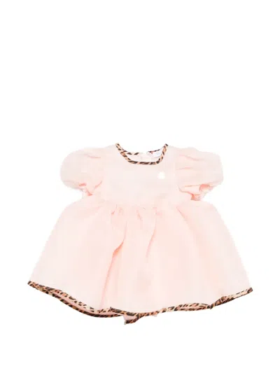 Roberto Cavalli Babies' Leopard-trim Puffed-sleeve Dress In Pink