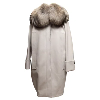 Pre-owned Roberto Cavalli Light Grey  Virgin Wool Fur-trimmed Coat Size It 44 In Gray