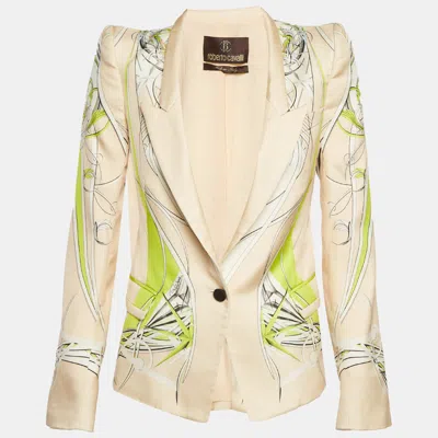 Roberto Cavalli Light Orange Abstract Print Satin Regular Fit Blazer In Neutral