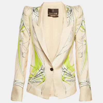 Pre-owned Roberto Cavalli Light Orange Abstract Print Satin Regular Fit Blazer S
