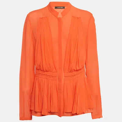 Roberto Cavalli Light Orange Silk Pleated Blouse