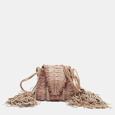 Pre-owned Roberto Cavalli Light Pink Suede And Crocodile Fringe Crossbody Bag