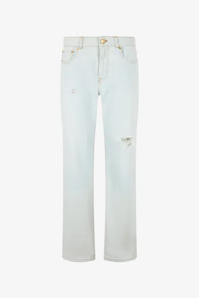 Roberto Cavalli Light-wash Denim Jeans With Distressed Details In Blue