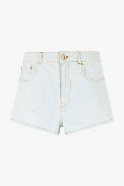 Roberto Cavalli Light Wash Denim Shorts With Distressed Details In White