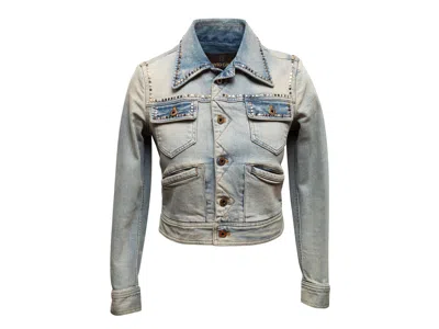 Pre-owned Roberto Cavalli Light Wash  Studded Denim Jacket In Gray