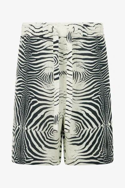 Roberto Cavalli Linen Bermuda Shorts With Mini Zebra Print In Black/white