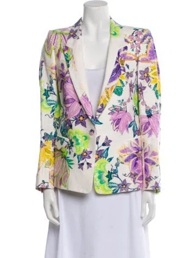 Pre-owned Roberto Cavalli Linen Floral Print Blazer In Neutral