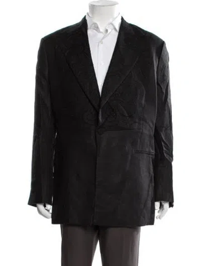 Pre-owned Roberto Cavalli Linen Paisley Print Blazer In Black