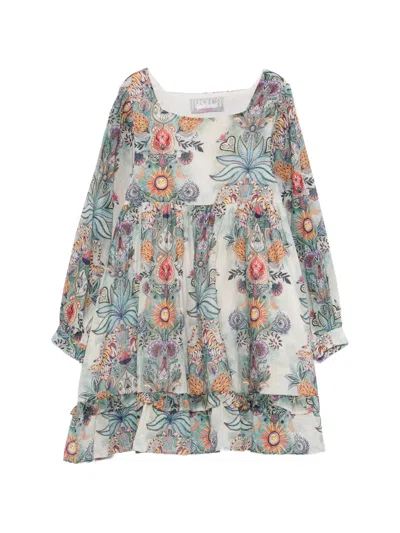 Roberto Cavalli Little Rogue Ruffled Long-sleeve Dress In Multi