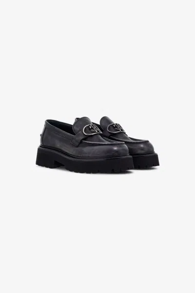 Roberto Cavalli Loafers With Metal Buckle In Black