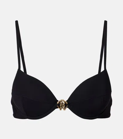 Roberto Cavalli Logo Bikini Top In Black