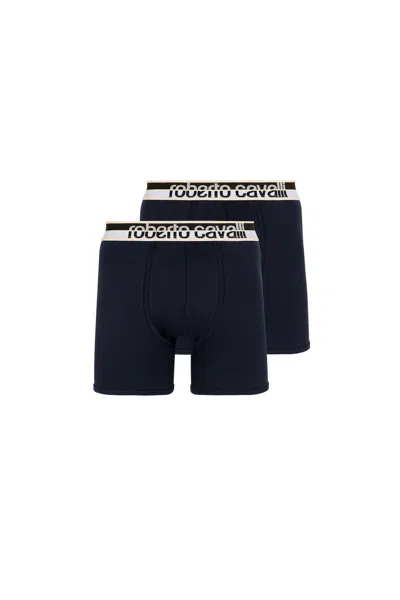 Roberto Cavalli Logo Boxer Briefs In Dark Blue