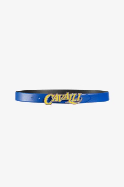 Roberto Cavalli Logo-buckle Leather Belt In Blue