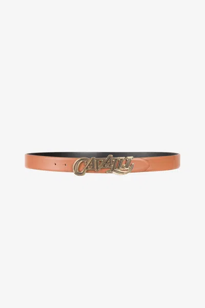 Roberto Cavalli Logo-buckle Leather Belt In Brown