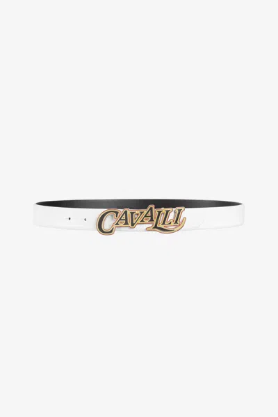 Roberto Cavalli Logo-buckle Leather Belt In White