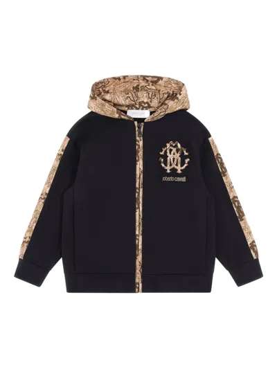 Roberto Cavalli Kids' Logo-detail Zip-up Hoodie In Black
