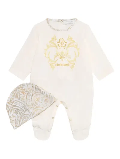 Roberto Cavalli Logo-embellished Babygrow-hat Set In White