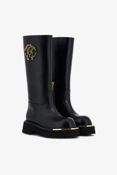 Roberto Cavalli Logo-embellished Boots In Black