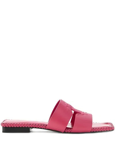 Roberto Cavalli Logo-embossed Braided-edge Sandals In Pink