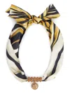Roberto Cavalli Logo-embossed Printed Silk Necklace In Black