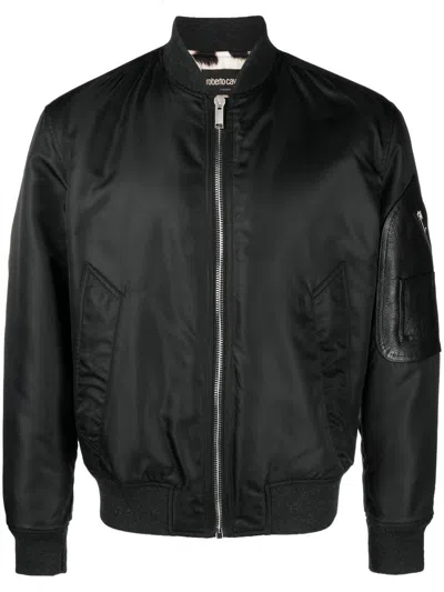 Roberto Cavalli Logo-embroidered Bomber Jacket In Black