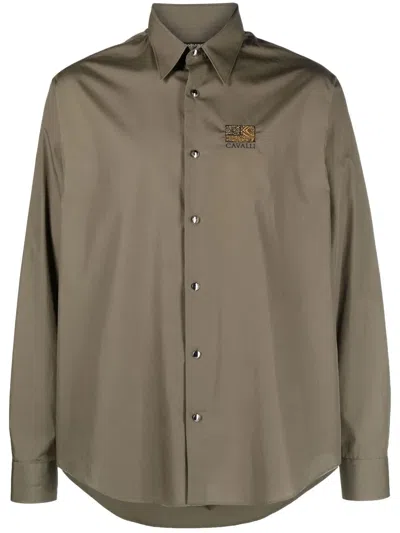 Roberto Cavalli Logo-embroidered Cotton Shirt In Green