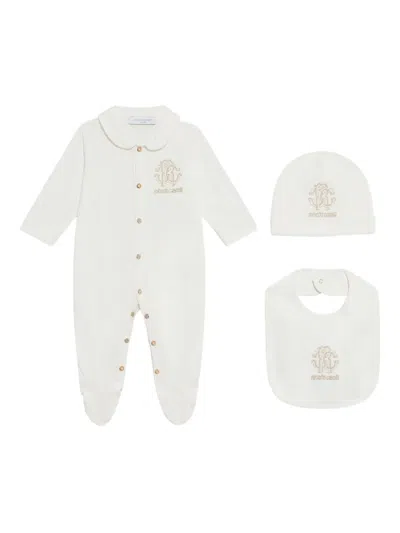 Roberto Cavalli Babies' Logo-embroidered Romper Set In White